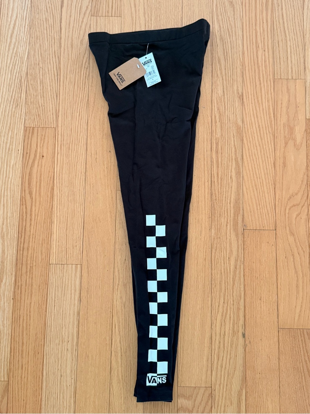 Vans Black Leggings with White Checkerboard Stripe